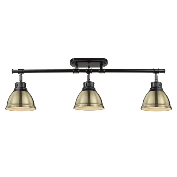 Duncan 3-Light Semi-Flush Mount in Matte Black with Aged Brass - Image 3