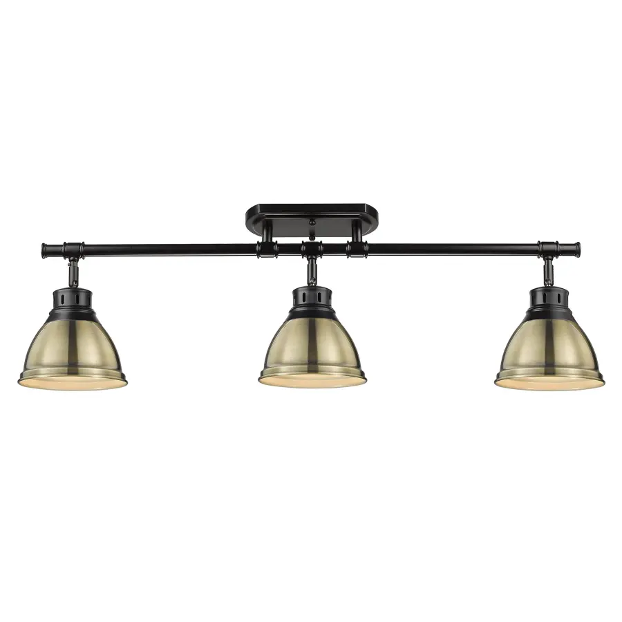 Duncan 3-Light Semi-Flush Mount in Matte Black with Aged Brass - Image 3