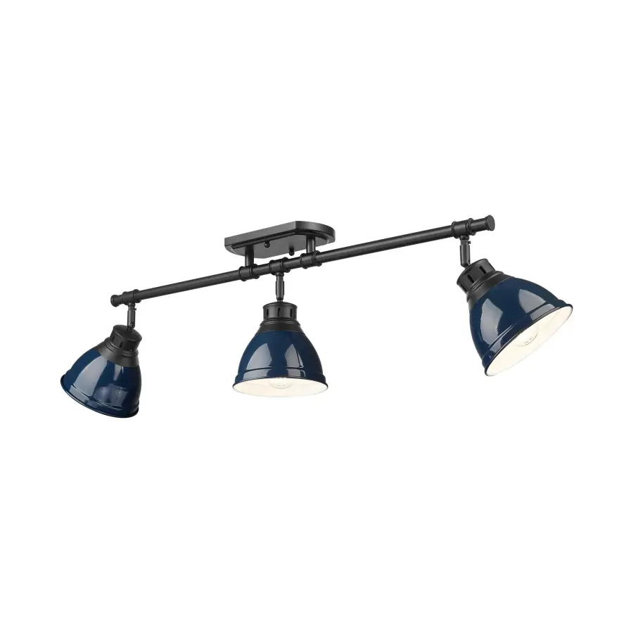 Duncan 3-Light Semi-Flush Mount in Matte Black with Navy Blue Shade - Image 1
