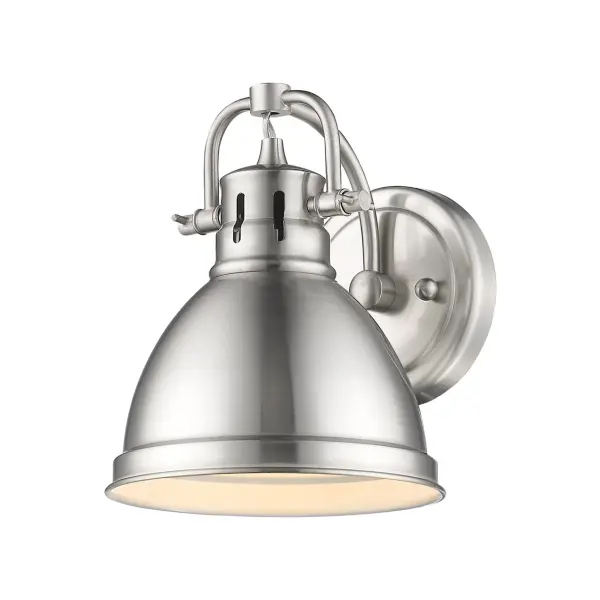 The Duncan vanity light combines traditional elegance with practical functionality. Its pewter finish offers a soft, warm silver-grey tone that complements both classic and contemporary bathrooms. Adjustable heads provide customizable task lighting.