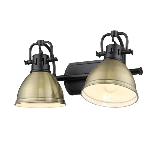Duncan 2-Light Vanity in Matte Black with Aged Brass Shade - Image 3