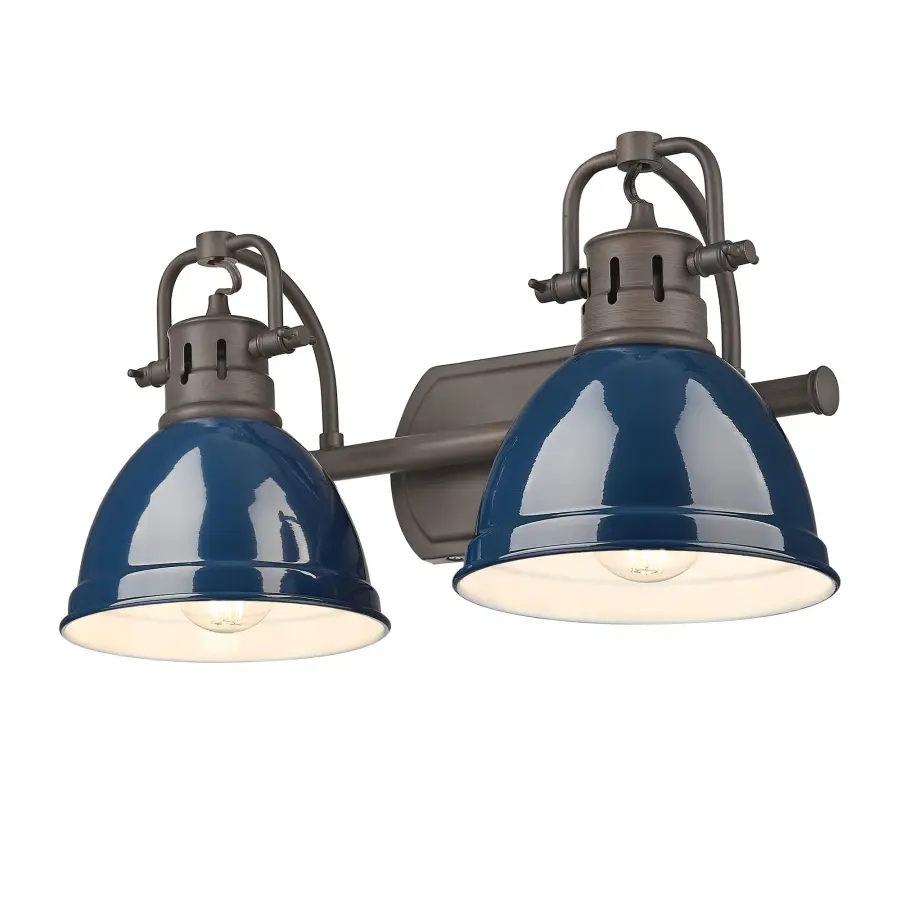 Duncan 2-Light Vanity in Rubbed Bronze with Navy Blue Shade - Image 1
