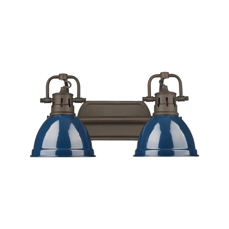 Duncan 2-Light Vanity in Rubbed Bronze with Navy Blue Shade - Image 2