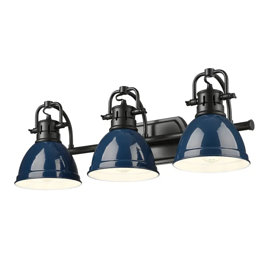 Duncan 3-Light Vanity in Matte Black with Navy Blue Shade - Image 1