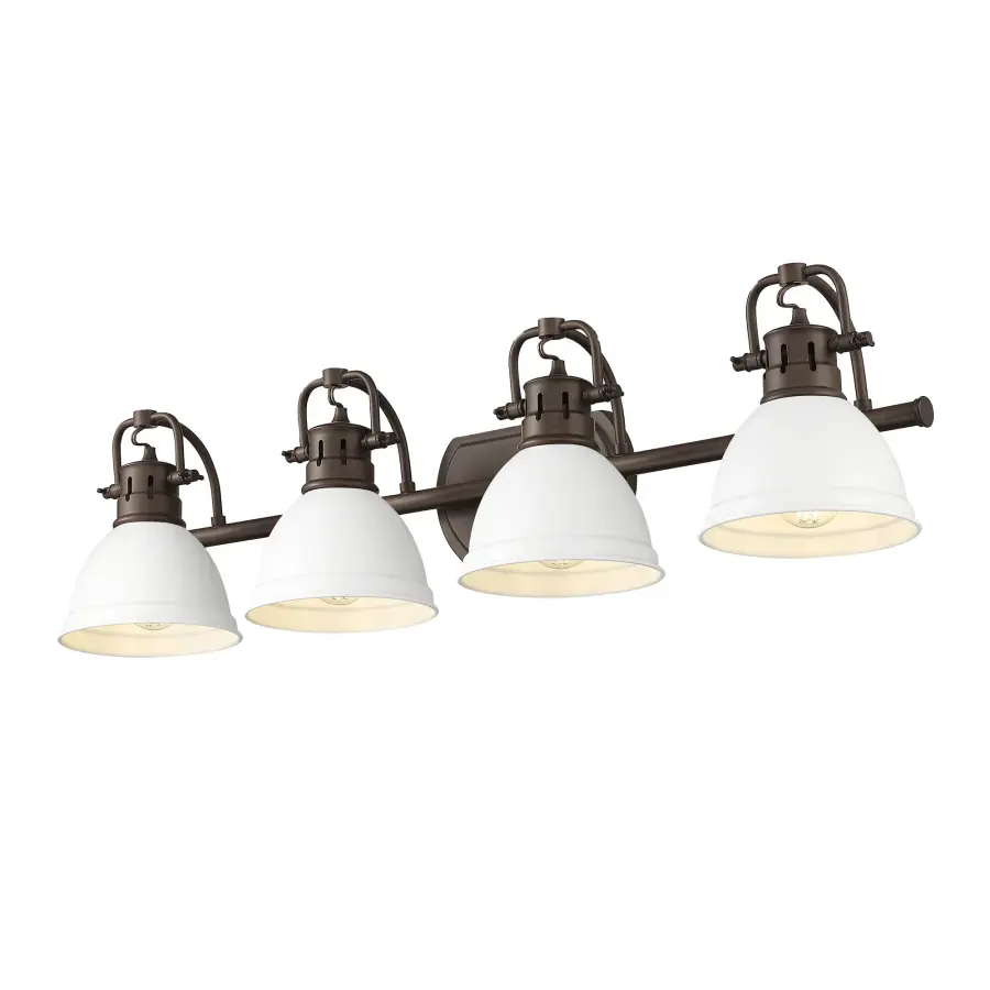 Duncan 4-Light Vanity in Rubbed Bronze with Matte White Shades - Image 1