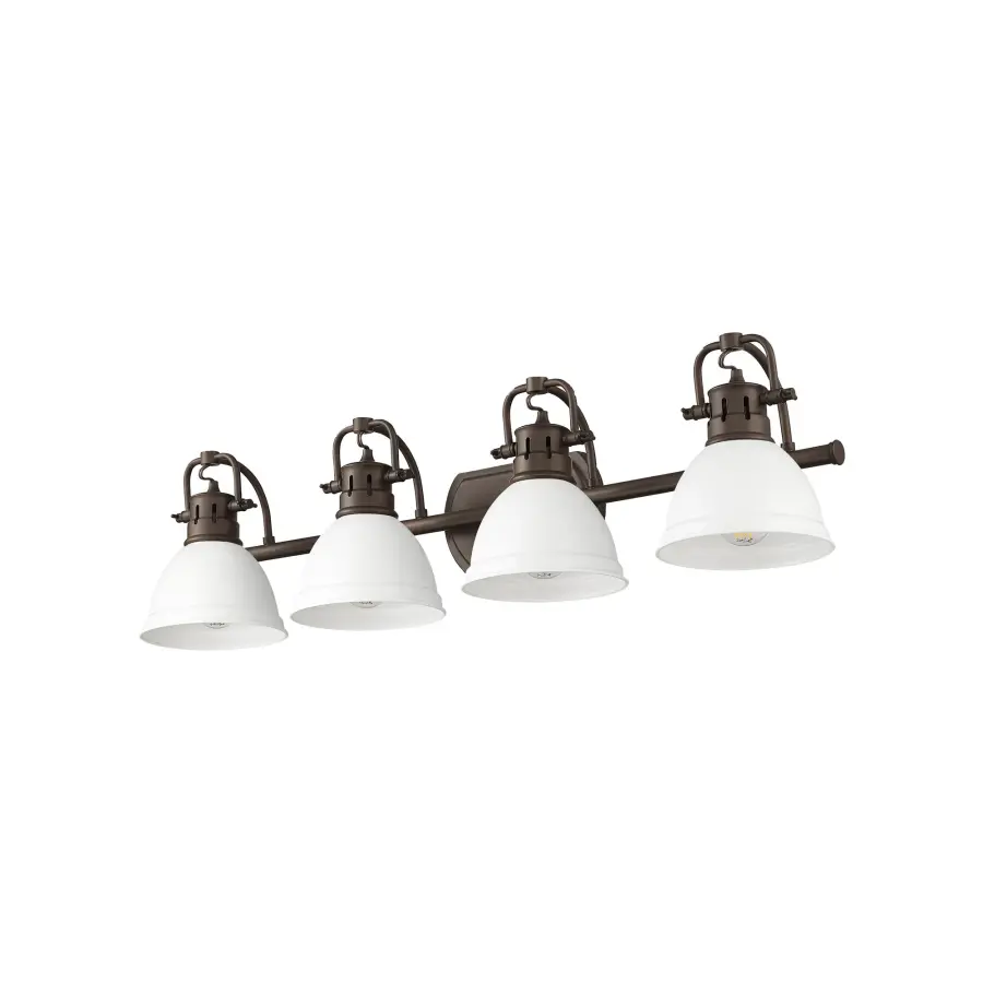 Duncan 4-Light Vanity in Rubbed Bronze with Matte White Shades - Image 2