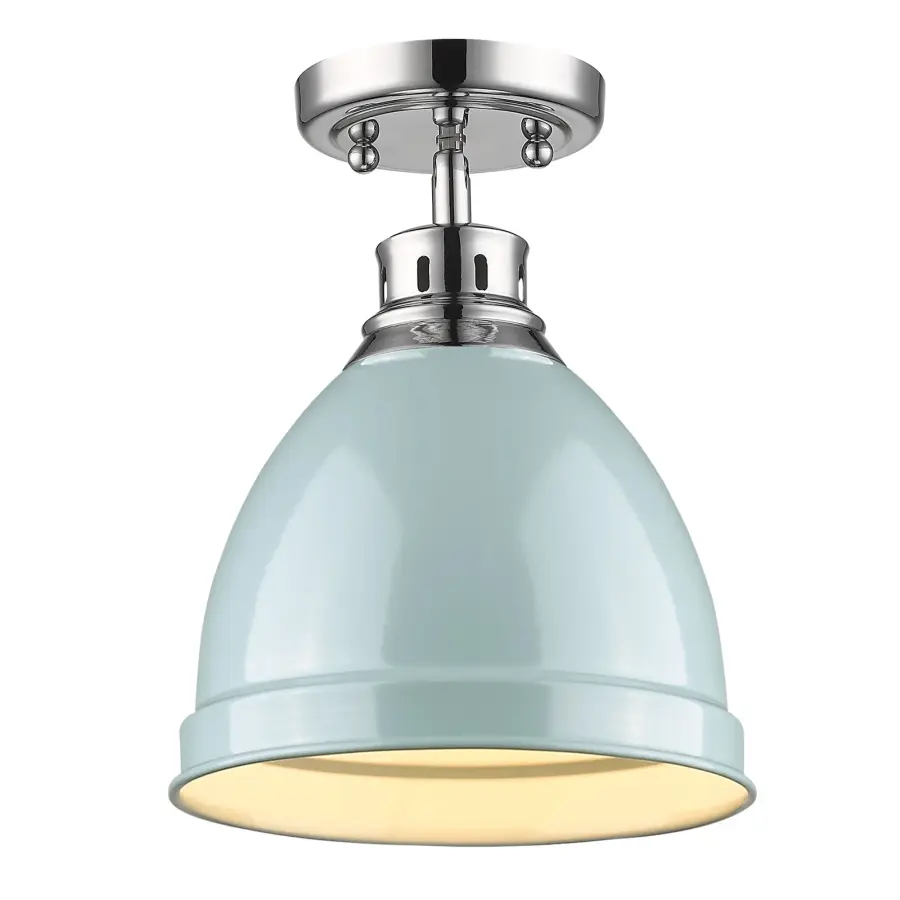 Duncan One Light Flush Mount in Chrome with Seafoam Shade - Image 1