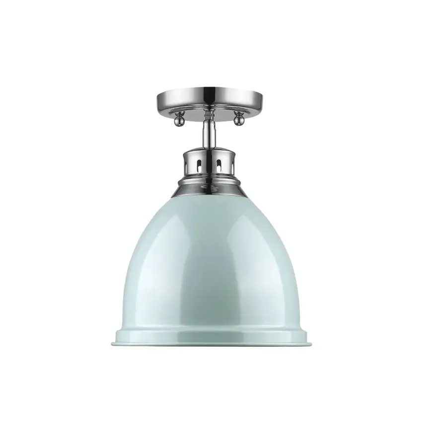 Duncan One Light Flush Mount in Chrome with Seafoam Shade - Image 2