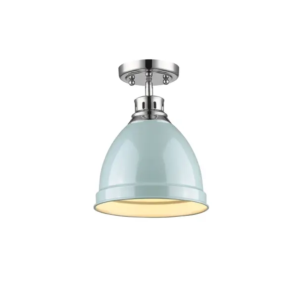 Duncan One Light Flush Mount in Chrome with Seafoam Shade - Image 3