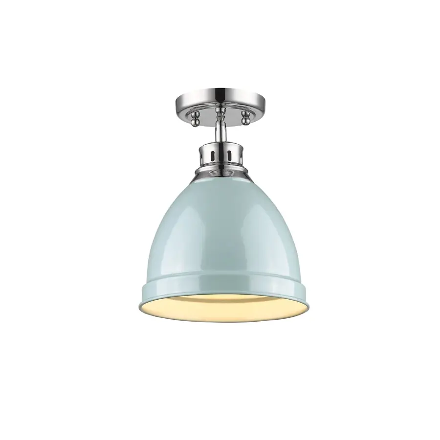 Duncan One Light Flush Mount in Chrome with Seafoam Shade - Image 3