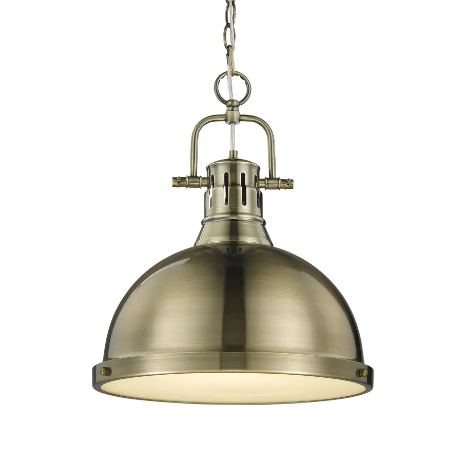 Duncan 1-Light Chain Hung Pendant in Aged Brass - Image 1