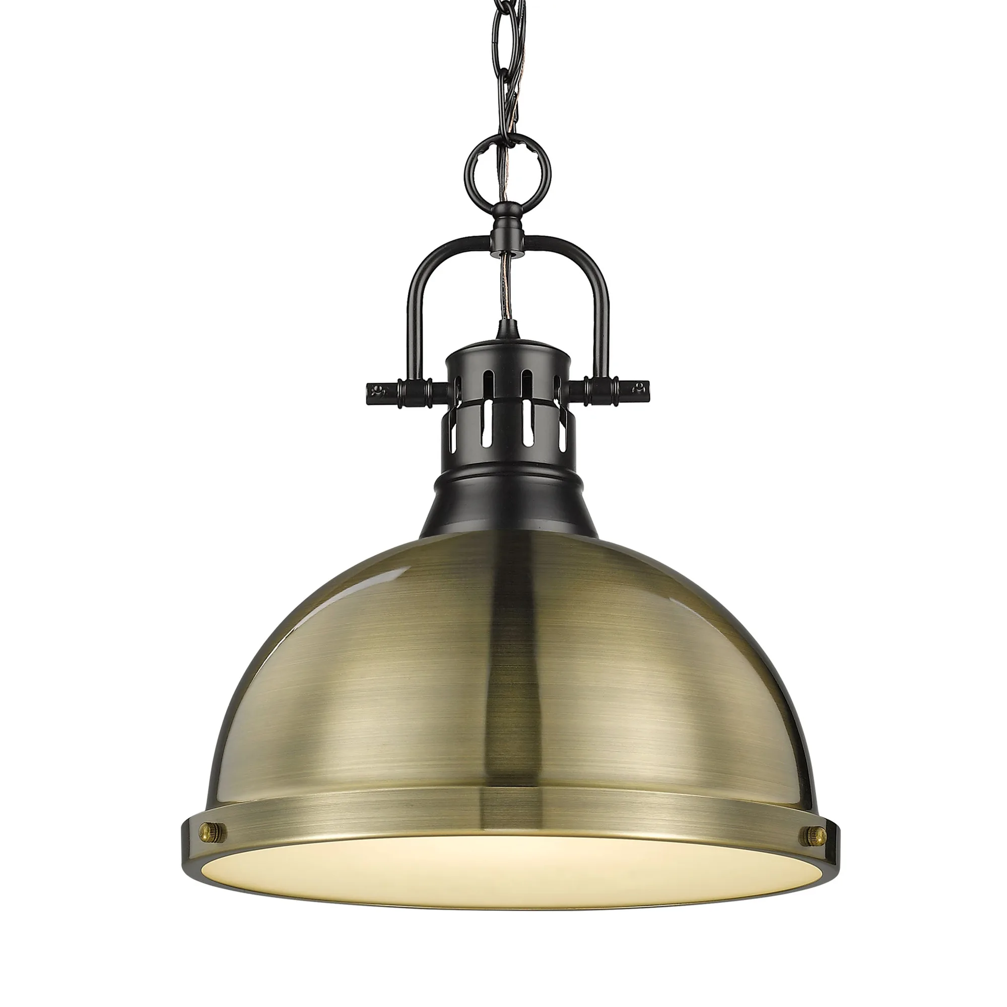 Duncan 1-Light Chain Hung Pendant in Matte Black with Aged Brass Shade