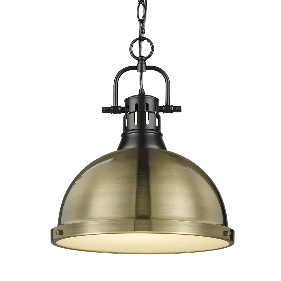 Duncan 1-Light Chain Hung Pendant in Matte Black with Aged Brass Shade - Image 1