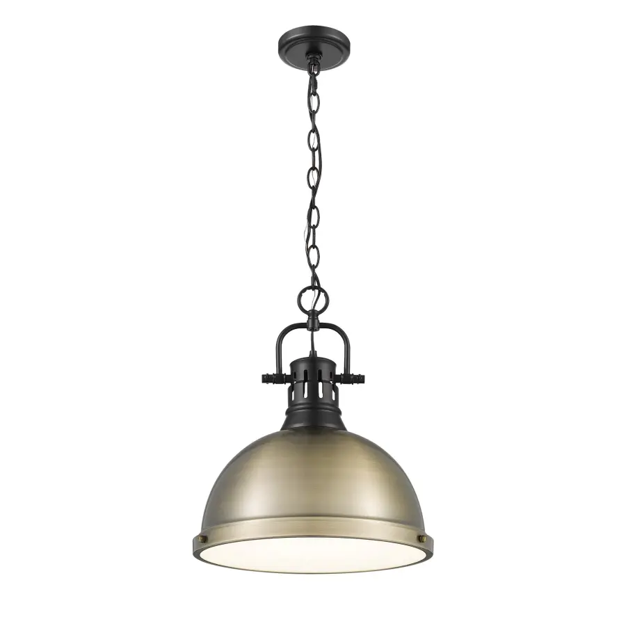 Duncan 1-Light Chain Hung Pendant in Matte Black with Aged Brass Shade - Image 3