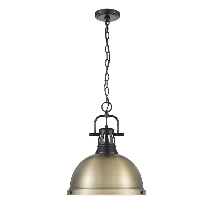 Duncan 1-Light Chain Hung Pendant in Matte Black with Aged Brass Shade - Image 4