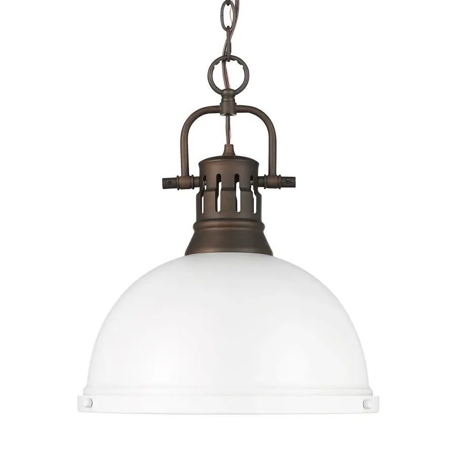 Duncan 1-Light Chain Hung Pendant in Rubbed Bronze with Matte White Shade - Image 1