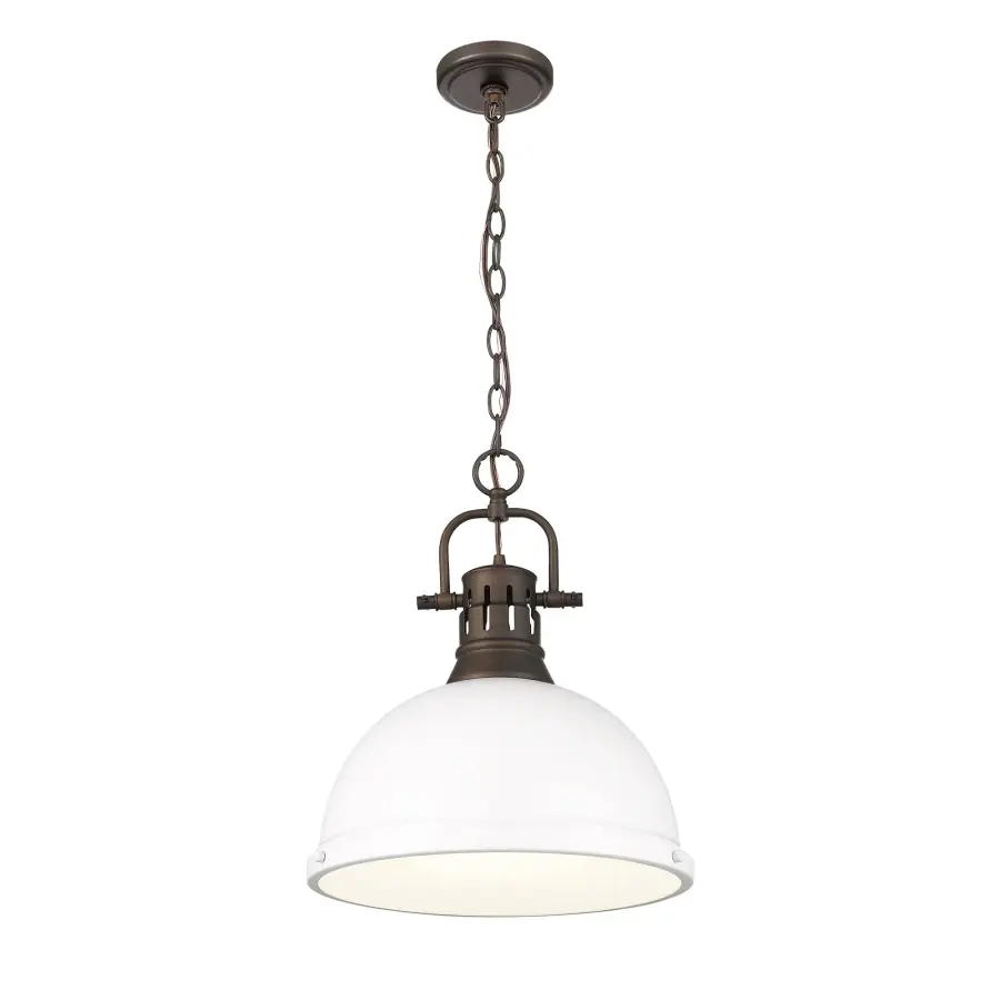 Duncan 1-Light Chain Hung Pendant in Rubbed Bronze with Matte White Shade - Image 2