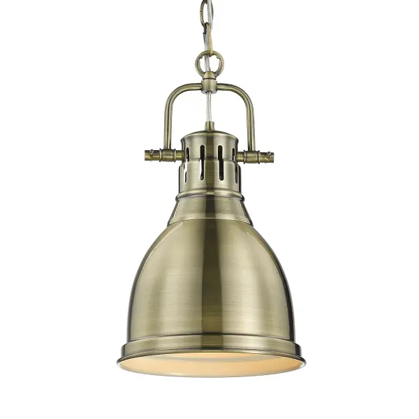 Duncan 1-Light Chain Hung Pendant in Aged Brass - Image 1