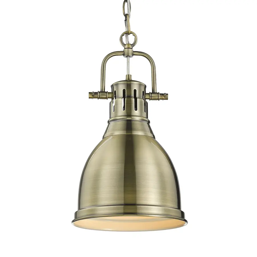 Duncan 1-Light Chain Hung Pendant in Aged Brass - Image 1