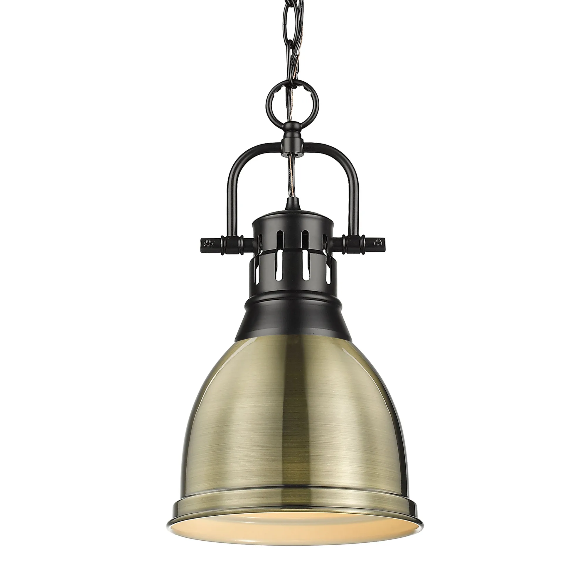 Duncan 1-Light Pendant in Matte Black with Aged Brass Shade