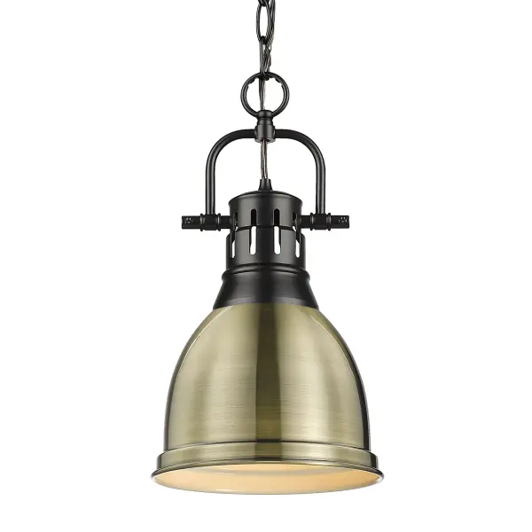 The Duncan pendant combines farmhouse charm with industrial edge through its matte black frame and aged brass metal shade. At 9 inches wide, it's perfectly sized for kitchen islands, dining nooks, or bathroom vanities.