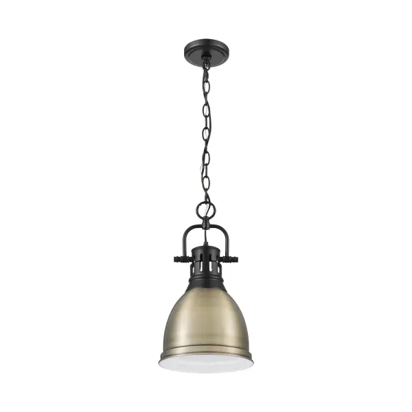 Duncan 1-Light Pendant in Matte Black with Aged Brass Shade - Image 3