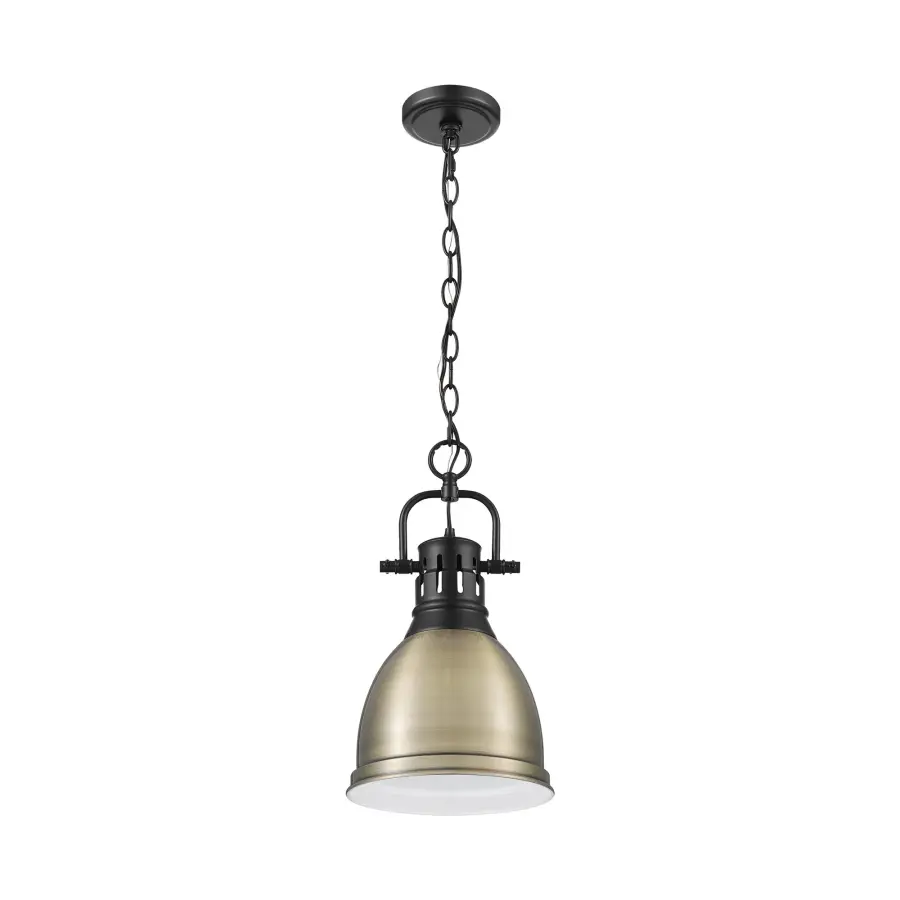 Duncan 1-Light Pendant in Matte Black with Aged Brass Shade - Image 3