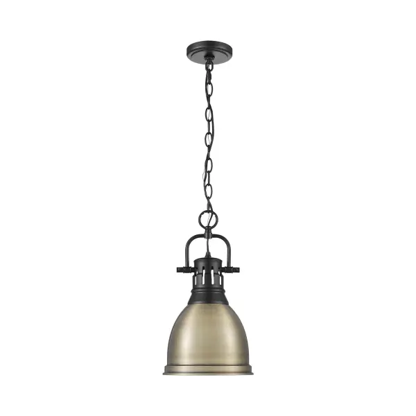 Duncan 1-Light Pendant in Matte Black with Aged Brass Shade - Image 4