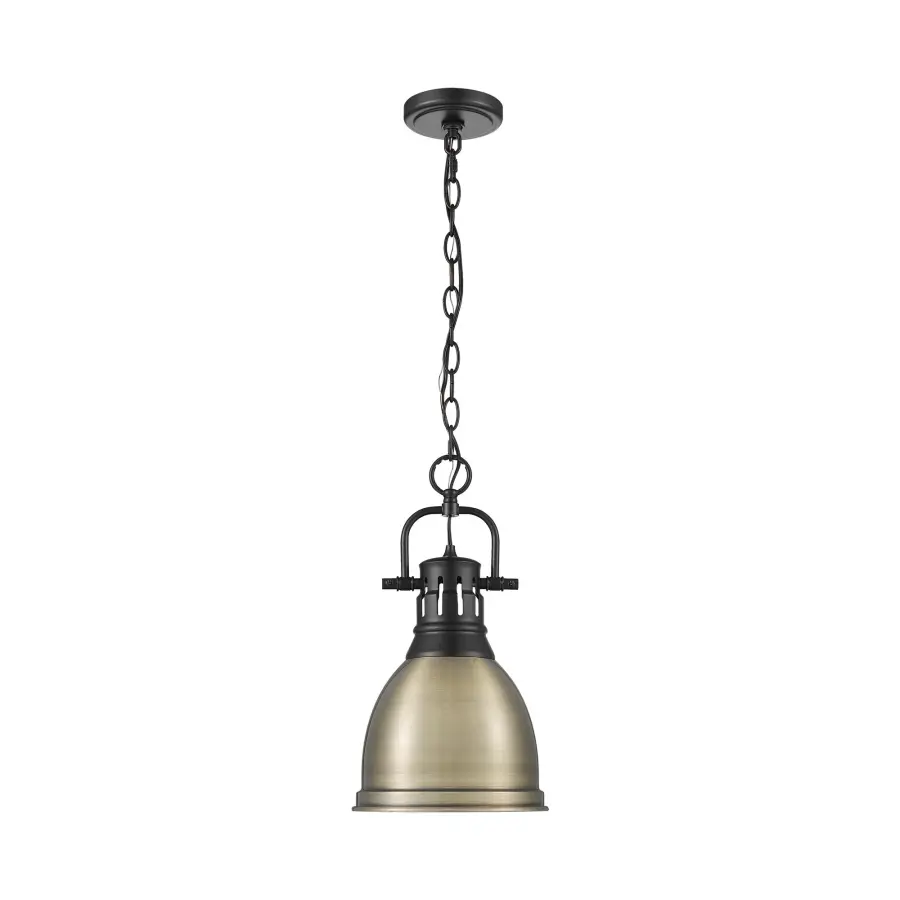 Duncan 1-Light Pendant in Matte Black with Aged Brass Shade - Image 4