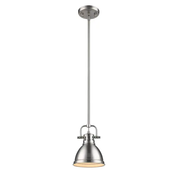 The Duncan mini pendant combines industrial charm with transitional versatility. Its pewter metal shade diffuses light beautifully while the compact 6.5" diameter makes it ideal for smaller spaces or grouped installations over islands and dining tables. - alternate view