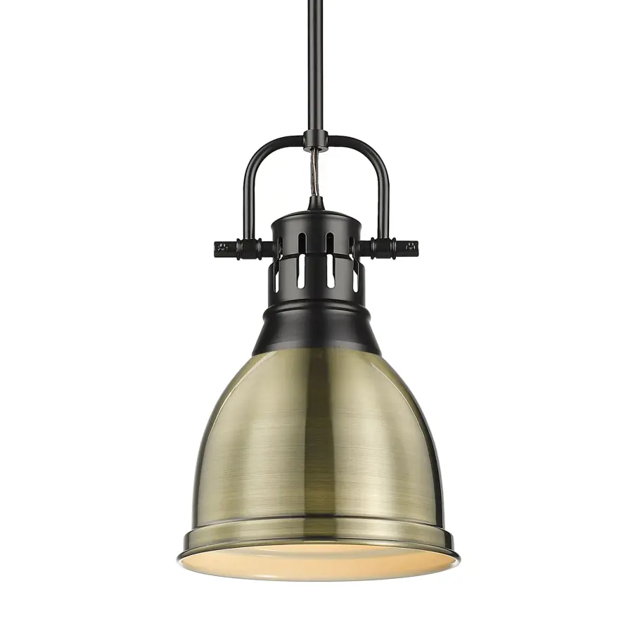 Duncan 1-Light Pendant in Matte Black with Aged Brass Shade - Image 1