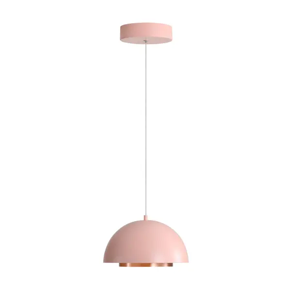 Bring modern elegance into your home with the Wry Lighting Solsken Integrated LED Pendant in Dusty Rose. Featuring a metal shade and a Dusty Rose frame, it creates a welcoming atmosphere. The metal shade enhances the light with an Aged Copper accent that beautifully captures and diffuses light, creating a cozy ambiance. This elegant accent glows with a rich luster, catching the eye and enriching your space. The sophisticated Dusty Rose finish offers a modern take with its soft, muted blush tones that feature earthy undertones, offering warmth and a touch of understated elegance. Perfect for kitchens, dining rooms, and bedrooms, this fixture is Damp Location Rated, making it suitable for covered and semi-enclosed spaces like bathrooms and porches. It is also Sloped-Ceiling Compatible and features an Adjustable Height ranging from 17" to 120". Overall Dimensions: 11.75"W x 7.5"H x 11.75"D. Integrated LED technology provides 688 rated lumens at a warm 3000K CCT, ensuring brilliant, energy-efficient illumination. Elevate your space with the quality and stylish appeal of this fixture from Wry Lighting. Collection: Solsken Finish: Dusty Rose Glass: Aged Copper Width: 11.75" Height: 7.50" Weight: 4.65 lb Extension from Wall: 11.75" Canopy: 5.5"W x 5.5"H x 1.38"D Bulbs Included Number of Bulbs: 1 Maximum Wattage: 20.00 W Bulb Type: Panel Light Source: LED Dimmable Voltage: 120.00 V Country of Origin: China Safety Listing: ETL LED Manufacturer Warranty: 5 Year Limited - alternate view