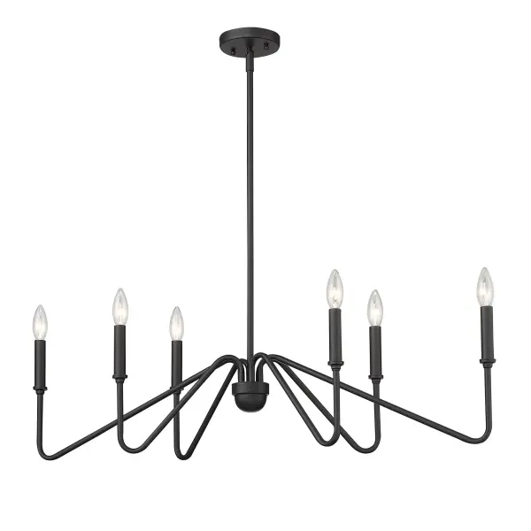The Kennedy 6-Light Island Light delivers bold industrial style with its clean-lined Natural Black finish and no-shade design. Perfect for kitchen islands, this fixture offers adjustable height and sloped ceiling compatibility while providing ample illumination across 36.75 inches.