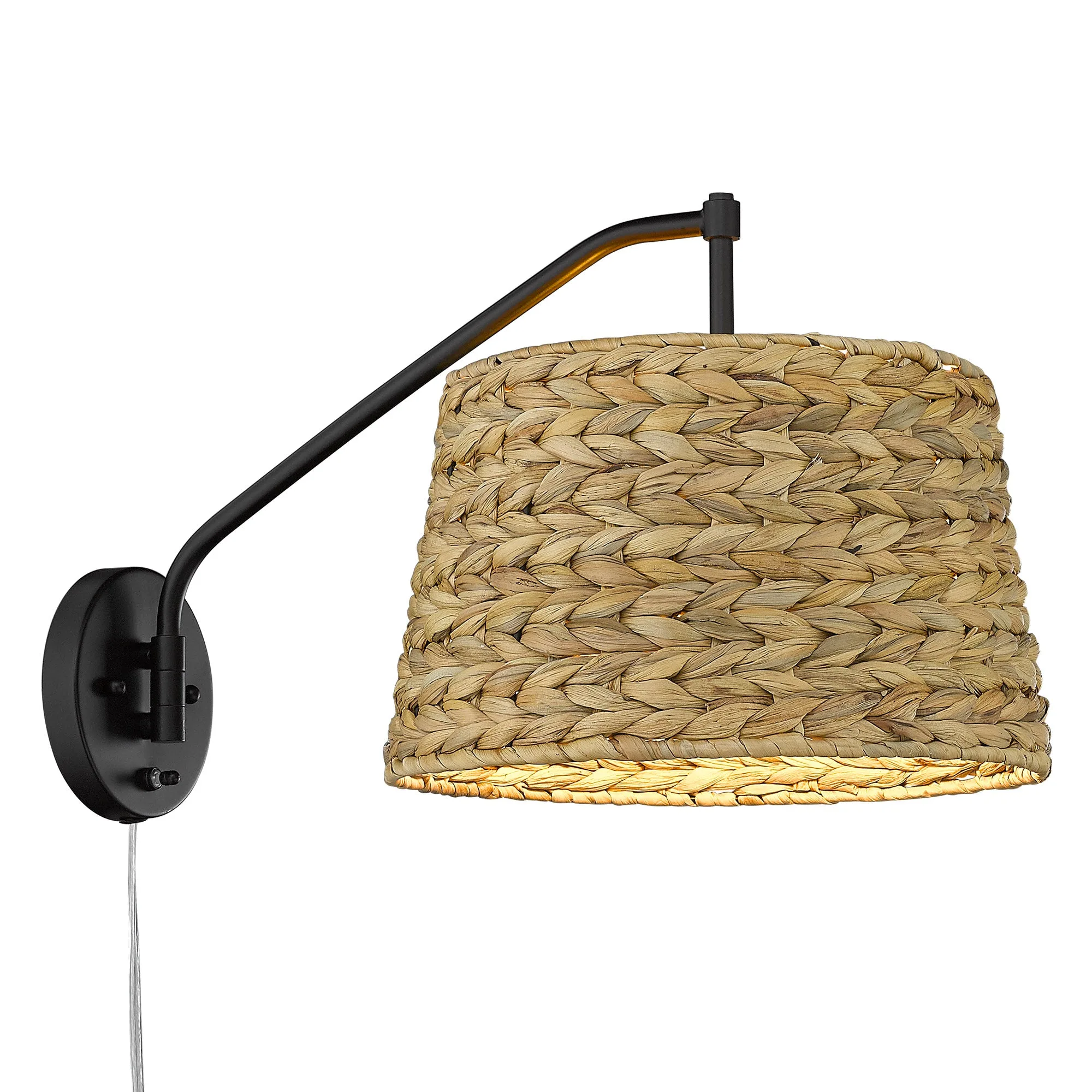 Ryleigh 1-light Swing Arm Wall Lamp in Matte Black and Woven Sweet Grass shade