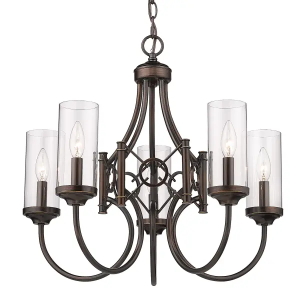 Bring transitional elegance into your home with the Wry Lighting Quincy 5-light Chandelier. Featuring a glass shade and a Cordoban Bronze frame, it creates a welcoming atmosphere. The clear glass shade offers brilliant, unobstructed light, allowing the beauty of the bulb and the fixture's design to shine. Its smooth, polished finish complements a wide array of styles. Inspired by the rich, hand-rubbed leathers of old-world Spain, the Cordoban Bronze finish adds warmth and artisan character, making it a timeless choice. Perfect for dining rooms, foyers, bedrooms, and living spaces, the chandelier is dry location rated, making it ideal for indoor spaces not subject to moisture. It is sloped-ceiling compatible and features an adjustable height ranging from 21.625" to 93.625". Overall dimensions are 22.63"W x 20.63"H x 22.63"D, and it requires 5 E12 candelabra base bulbs (not included, max 60 wattage per bulb). Elevate your decorative style with the Wry Lighting Quincy Chandelier, a beautiful blend of sophistication and functional lighting. Collection: Quincy Finish: Cordoban Bronze Glass: Clear Glass Width: 22.63" Height: 20.63" Length: 22.63" Weight: 8.80 lb Extension from Wall: 22.63" Canopy: 4.75"W x 4.75"H x 1"D Number of Bulbs: 5 Maximum Wattage: 60.00 W Bulb Type: CA10 Bulb Base: E12 Light Source: Incandescent Dimmable Voltage: 120.00 V Country of Origin: China Safety Listing: ETL Manufacturer Warranty: 1 Year Limited