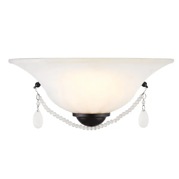 The elegance of the Priscilla collection quietly demands attention. Frosted crystal beads drape the bottom of the wall sconce. Larger teardrop crystal accents cap each end of the crystal strand. The crystal drops mimic the sophistication of fine jewels and the glowing effect of the diffused marbled glass is enchanting. The curvaceous glass contrasts the smooth, modern matte black finish for a contemporary feel. Fixture Finish: Matte Black Glass/Shade Finish: Opal Glass Fixture Width: 12" Fixture Height: 5.375" Fixture Extension: 6.625" Max Height: N/A Chain Length: N/A Rod Qty: N/A Canopy/Backplate Dim: 9.5"W x 3.375"H x 0.625"E Fixture Weight: 1.67 lb Number of Sockets: 1 Fixture Wattage: 100 W Bulb Type: Incandescent, Type A Bulb Included: No Slope Ceiling: No Approved Location: Damp Location Assembly and Installation Instructions Dimensions and Measurements (Specification Sheet) [#other] var bullseyelistener = function (e) {var regex= new RegExp('^.*\\.bullseyelocations\\.com.*$', 'i');if(regex.test(e.origin) && Number.isInteger(e.data)) {document.getElementById('bullseye_iframe').height = Math.round(e.data);}}if (window.addEventListener) {addEventListener('message', bullseyelistener, false);}else {attachEvent('onmessage', bullseyelistener);} [#size]