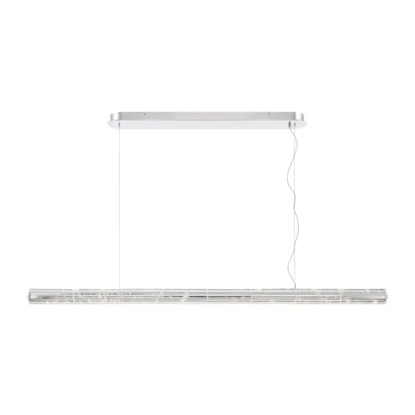 The Crystallo LED Island Light combines modern glamour with exceptional functionality. Its 64-inch crystal cylinder shade features unique wispy white inclusions that create mesmerizing light diffusion, while integrated LEDs deliver 19,968 lumens with three color temperature options.
