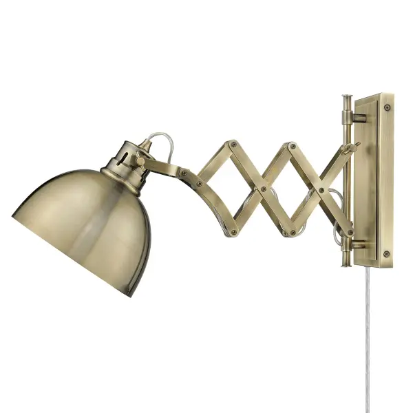 Bring industrial elegance into your home with the Wry Lighting Hawthorn 1-light Swing Arm Wall Lamp. Featuring a metal shade and an aged brass frame, it creates a welcoming atmosphere. The metal shade beautifully supports the light, showcasing a finely-spun circular brushed texture that diffuses light, adding depth and character to its illumination. Embrace timeless appeal with our Aged Brass finish. This finish offers a warm glow, reminiscent of vintage heirlooms, crafted through a durable electroplating process that enhances depth and history. Perfect for bedrooms and home offices, this fixture is damp location rated, suitable for covered areas with occasional moisture. Its convenient swing arm allows for easy adjustment, with heights ranging from 10" to 16" to focus light where needed. Overall Dimensions: 7.88"W x 10"H x 12.25"D. Requires 1 E26 Medium base bulb (not included), with a maximum wattage of 100. This stylish wall lamp combines high-quality functionality with an appealing aesthetic, making it an ideal choice for your home. Collection: Hawthorn Rooms: Bath,Living,Hall,Accent Finish: Aged Brass Glass: Aged Brass Notes: Fixture offers plug-in and hardwire installation options. Lock fixture arms and shade using thumbscrews. Dimension: 7.875``W x 10``H x 12.25``E (min.) - 7.875``W x 16``H x 23.75``E (max.) Width: 7.88" Height: 10.00" Weight: 5.51 lb Extension from Wall: 12.25" Wire: 8`` Canopy: 4.75"W x 9.75"H x 0.75"D Number of Bulbs: 1 Maximum Wattage: 100.00 W Bulb Type: A19 Bulb Base: E26 Light Source: Incandescent Dimmable Voltage: 120.00 V Material: Steel Country of Origin: China Safety Listing: ETL Safety Rating: Damp Connection: Hardware Manufacturer Warranty: 1 Year Limited Instructions Parts Diagram - alternate view