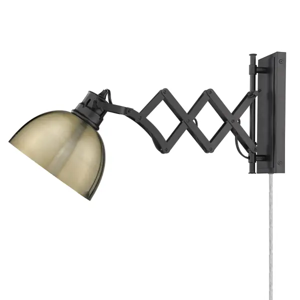 The Hawthorn swing arm wall lamp combines modern industrial style with practical functionality. Its adjustable arm and height make it ideal for task lighting in bedrooms and offices, while the matte black and aged brass finish pairing adds sophisticated contrast. - alternate view