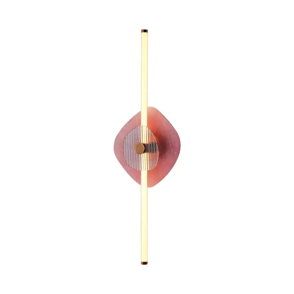 The Colorella LED Wall Sconce makes a dramatic statement with its unique purple and blue hammered and reeded glass paired with a sophisticated rose gold finish. At nearly 40 inches tall, this fixture delivers both high-impact design and practical LED illumination. - alternate view