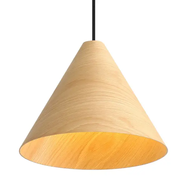 The Conique pendant combines natural wood beauty with modern minimalist design. Its light walnut finish and airy wood shade create a warm, inviting atmosphere while maintaining clean lines. Perfect for adding organic texture to contemporary spaces.