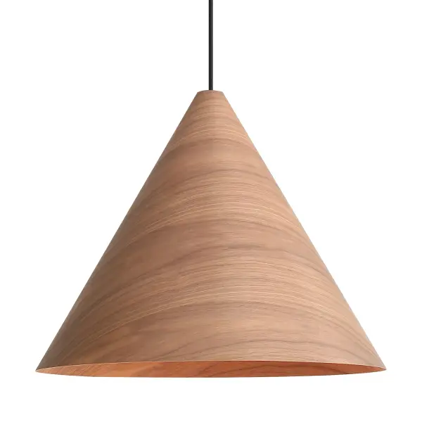 The Conique 3-Light Pendant showcases genuine wood construction with dynamic grain patterns and a rich Dark Walnut finish. Its mid-century modern aesthetic brings organic warmth to any space while the adjustable height and sloped ceiling compatibility offer exceptional versatility.