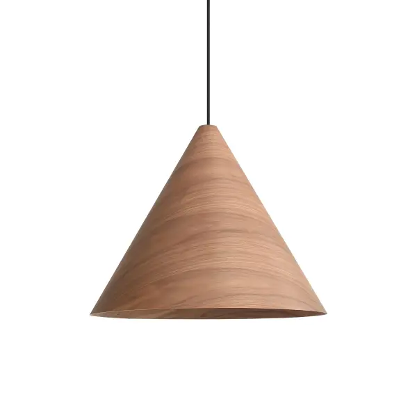 The Conique 3-Light Pendant showcases genuine wood construction with dynamic grain patterns and a rich Dark Walnut finish. Its mid-century modern aesthetic brings organic warmth to any space while the adjustable height and sloped ceiling compatibility offer exceptional versatility. - alternate view