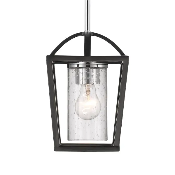 The Golden Lighting Mercer Pendant combines modern elegance with vintage character through its seeded glass shade and matte black finish. Its convertible design offers flexibility for semi-flush or pendant installation with adjustable height.
