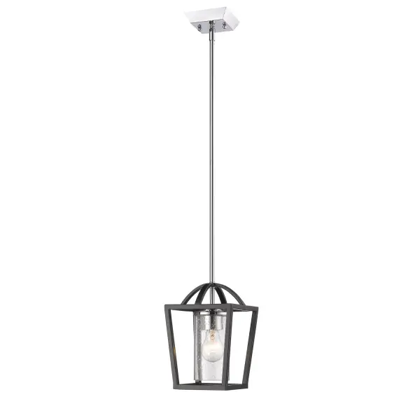 The Golden Lighting Mercer Pendant combines modern elegance with vintage character through its seeded glass shade and matte black finish. Its convertible design offers flexibility for semi-flush or pendant installation with adjustable height. - alternate view