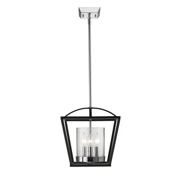 The Golden Lighting Mercer combines timeless matte black elegance with vintage-inspired seeded glass shades. Perfect for smaller spaces, this 3-light chandelier adds sophisticated ambiance with its bubble-textured glass that beautifully diffuses light. - alternate view