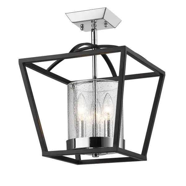 The Golden Lighting Mercer combines timeless matte black styling with vintage seeded glass for a sophisticated look. Perfect for entryways and bedrooms, this damp-rated fixture offers adjustable installation and elegant light diffusion.