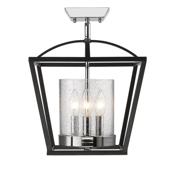 The Golden Lighting Mercer combines timeless matte black styling with vintage seeded glass for a sophisticated look. Perfect for entryways and bedrooms, this damp-rated fixture offers adjustable installation and elegant light diffusion. - alternate view
