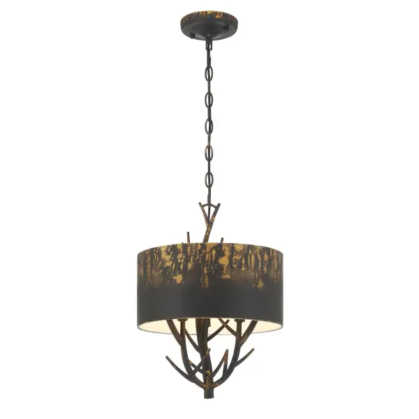 Bring nature-inspired elegance into your home with the Wry Lighting Arboreal 3-light Pendant in Antique Black Iron. Featuring a metal shade and a distressed Antique Black Iron frame, it creates a welcoming atmosphere. Collection: Arboreal Finish: Antique Black Iron Glass: Antique Black Iron Width: 13.00" Height: 17.38" Weight: 7.33 lb Extension from Wall: 13.00" Canopy: 5.38"W x 5.38"H x 1.5"D Number of Bulbs: 3 Maximum Wattage: 60.00 W Bulb Type: CA10 Bulb Base: E12 Light Source: Incandescent Dimmable Voltage: 120.00 V Country of Origin: China Safety Listing: ETL Manufacturer Warranty: 1 Year Limited - alternate view