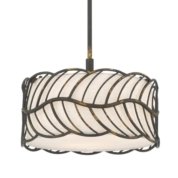 Bring Farmhouse elegance into your home with the Wry Lighting Simbolo 3-light Pendant in Antique Black Iron. Featuring an Ivory Linen fabric shade and a rustic Antique Black Iron frame, it creates a welcoming atmosphere. The Ivory Linen shade diffuses soft light, adding an inviting glow to any setting. Capture the raw, authentic charm of a bygone era with our Antique Black Iron finish, showcasing a richly textured surface that mimics weathered iron, adding vintage appeal to your decor. This versatile pendant adds a stylish statement to kitchens, dining rooms, or bedrooms — perfect for focused yet decorative illumination in entryways, foyers, and bathrooms. It is Dry Location Rated, ideal for indoor spaces not subject to moisture. Overall Dimensions: 15"W x 9.5"H x 15"D. Requires 3 E26 Medium base bulbs (not included), max 60 wattage per bulb. Elevate your interior with stunning craftsmanship that celebrates the beauty of nature and quality lighting. Collection: Simbolo Finish: Antique Black Iron Glass: Ivory Linen Width: 15.00" Height: 9.50" Weight: 8.21 lb Extension from Wall: 15.00" Canopy: 4.75"W x 4.75"H x 0.75"D Number of Bulbs: 3 Maximum Wattage: 60.00 W Bulb Type: A19 Bulb Base: E26 Light Source: Incandescent Dimmable Voltage: 120.00 V Country of Origin: China Safety Listing: ETL Manufacturer Warranty: 1 Year Limited